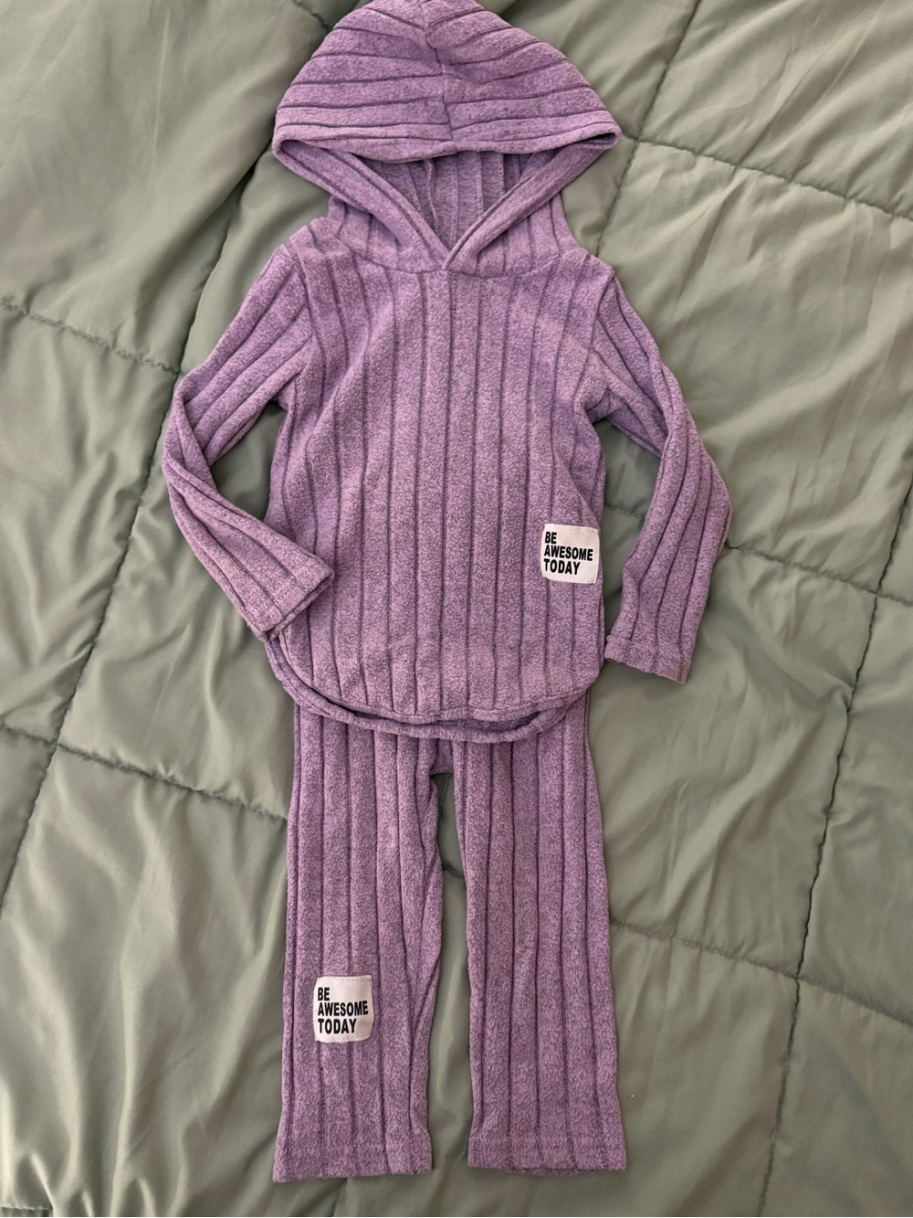 Source Unknown Lavender Ribbed Hooded Kids Pajama Set